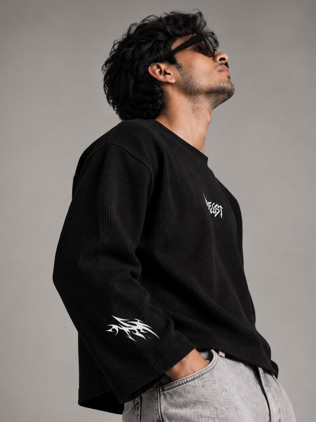 Duelist Black Waffle Knit Full Sleeve Tshirt