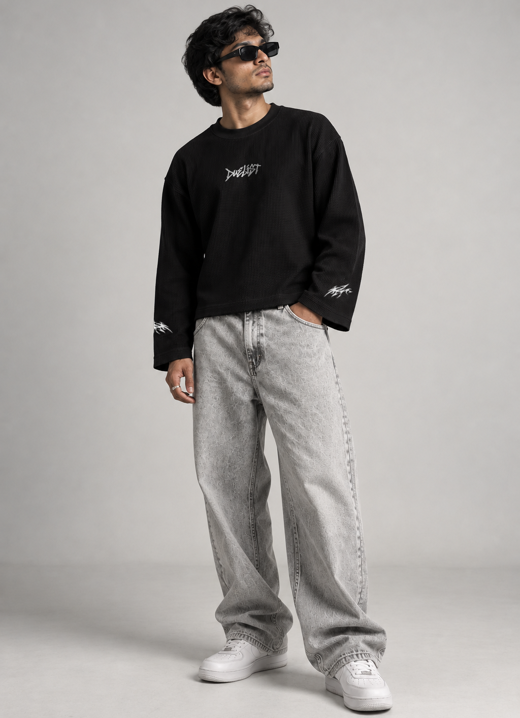Duelist Black Waffle Knit Full Sleeve Tshirt