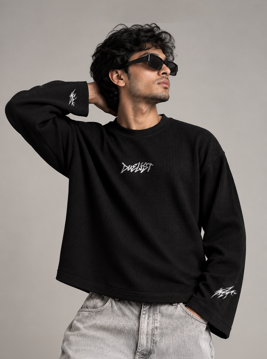 Duelist Black Waffle Knit Full Sleeve Tshirt