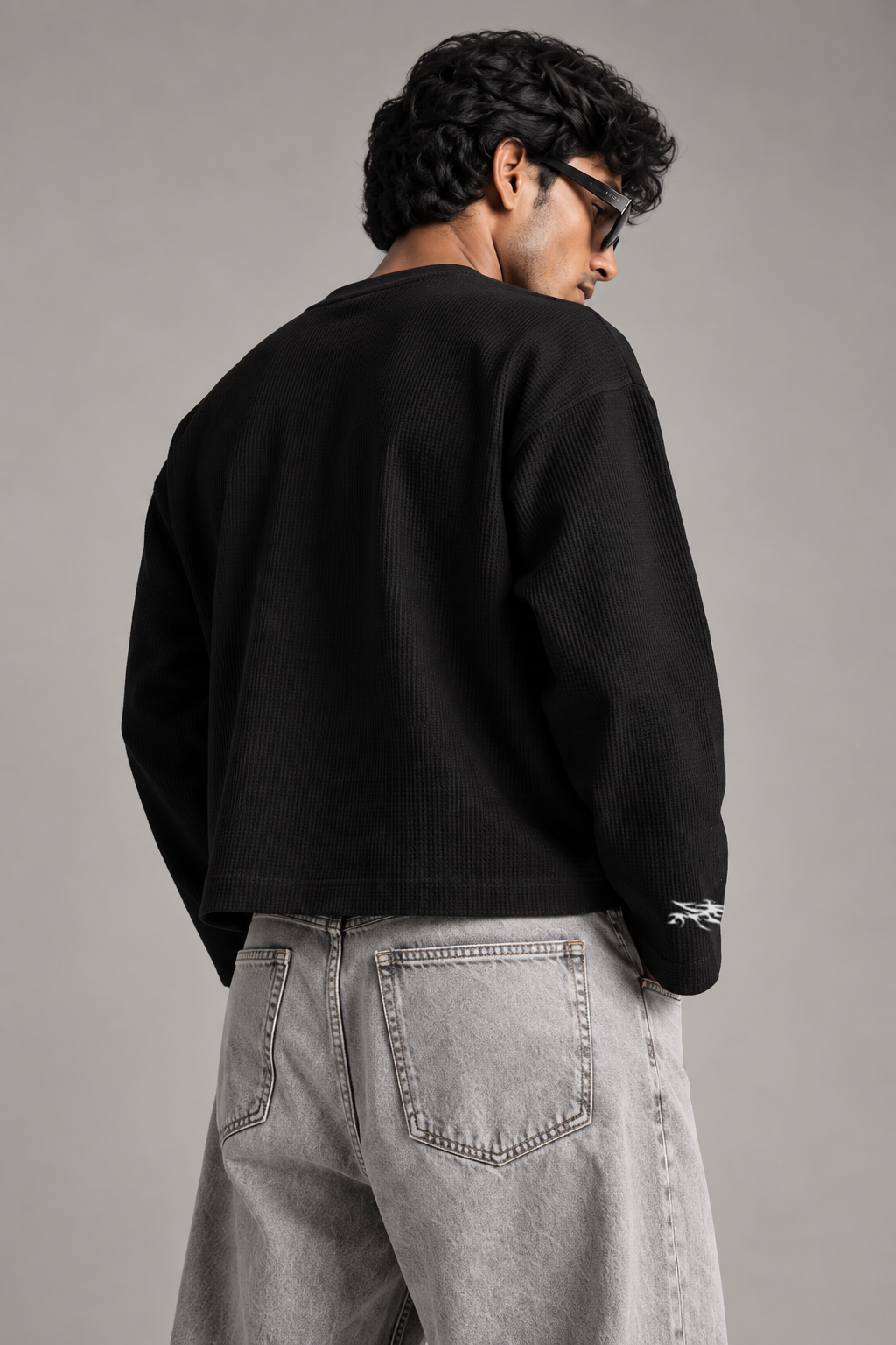 Duelist Black Waffle Knit Full Sleeve Tshirt